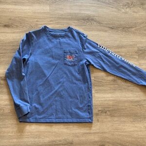 Vineyard Vines Boys' Long Sleeve Pocket Tee in Navy Blue with Sleeve Logo Size S